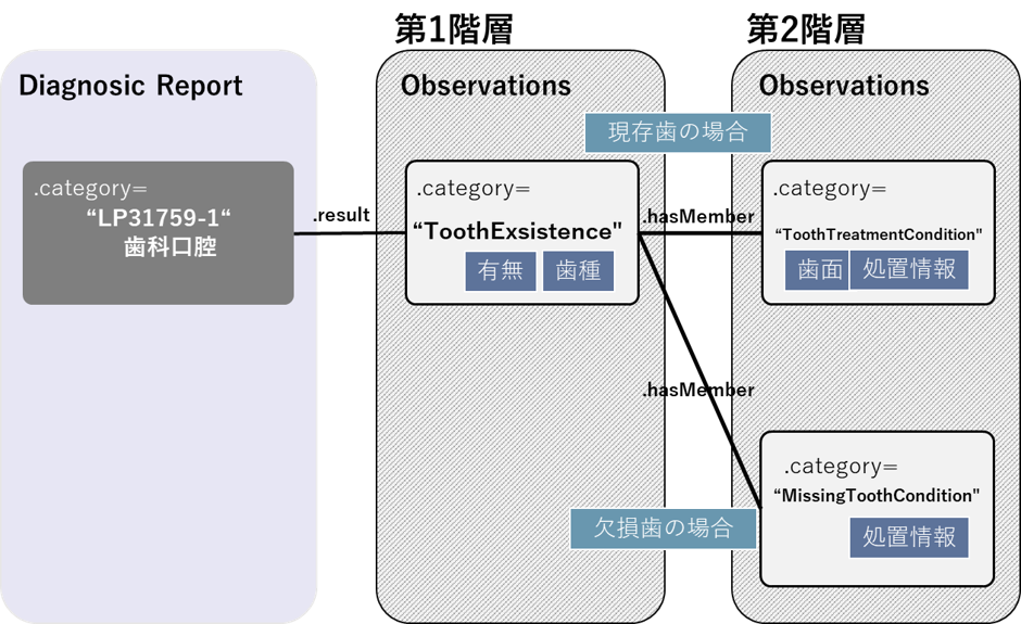 歯科口腔診査レポートと口腔所見のデータ構造